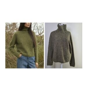 NEW Poetry Alpaca Sweater Pullover High Mock Neck Classic Preppy Olive Green